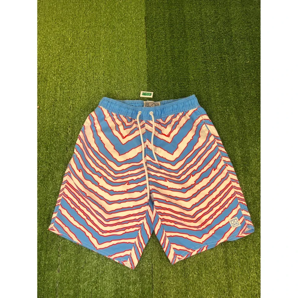 RSVLTS Mens Blue Red Wavy Buffalo Bills Swim Trunks Board Shorts Size Medium